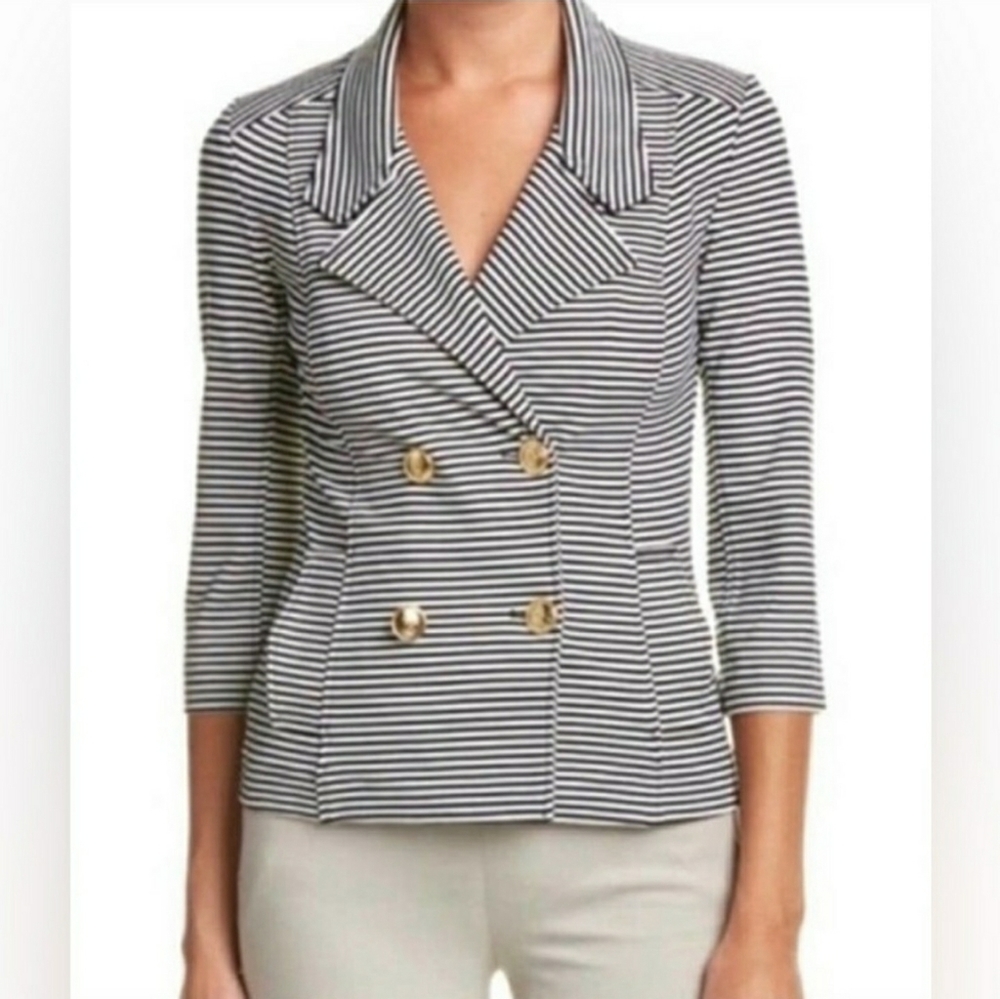 CAbi Nautical Double Breasted Navy and White Blazer Style 823 Size Medium